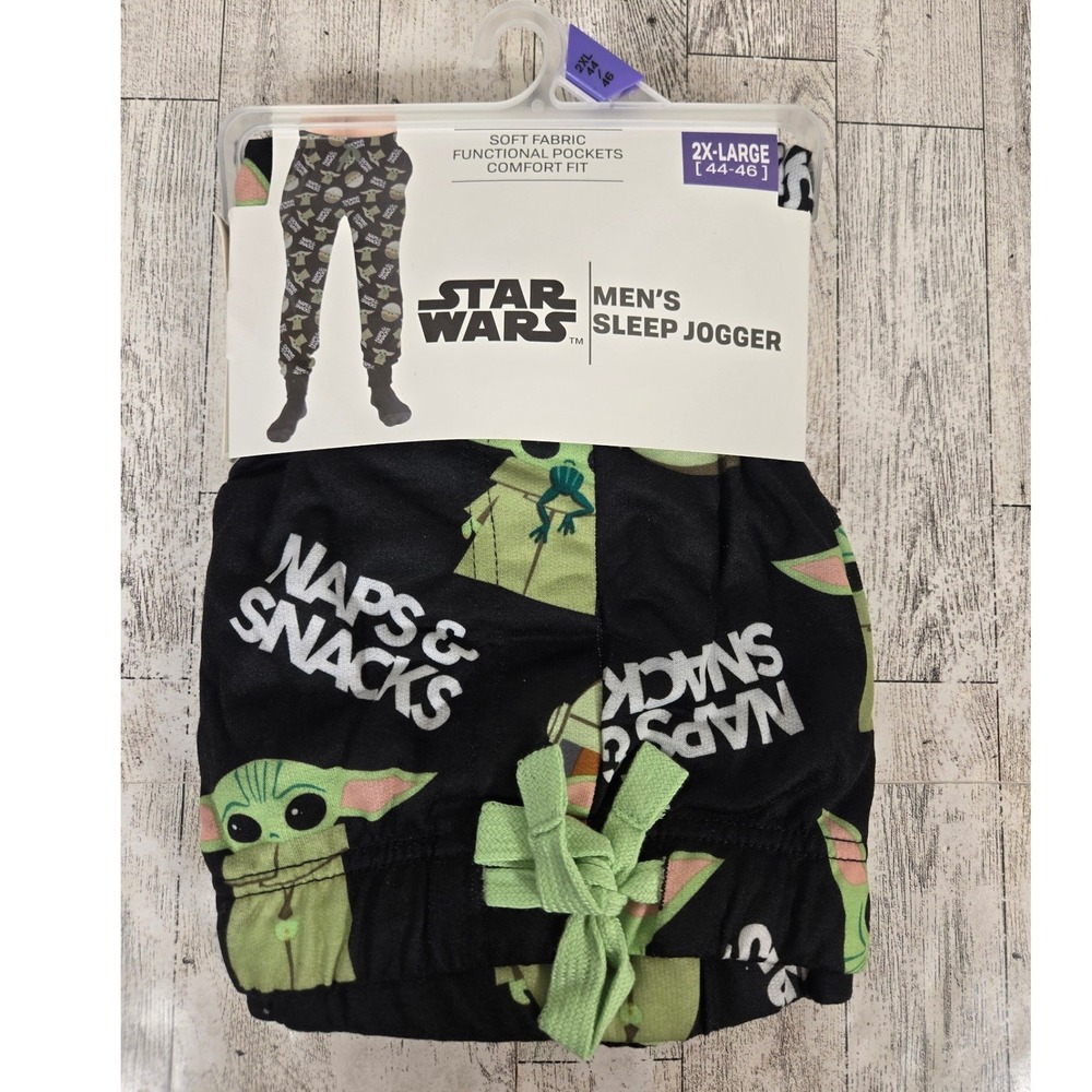 Star Wars Grogu The Child Naps & Snacks Mens Sleep Jogger Pajama Pants 2XL Black